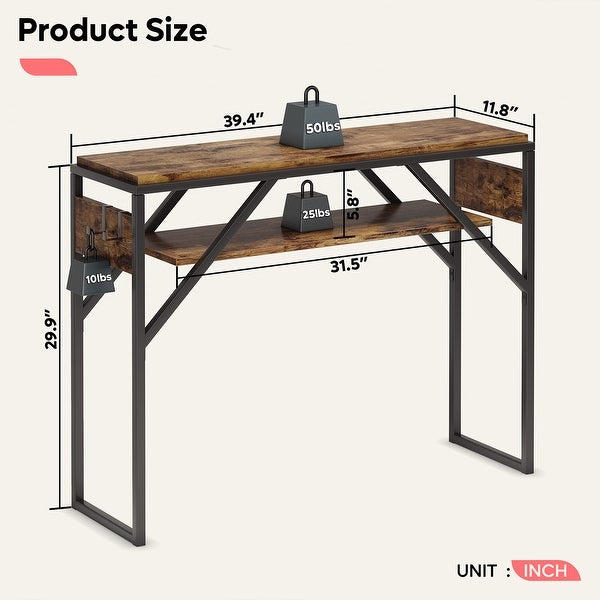 Farmhouse Console Sofa Table Entry Table with 2 Tier Shelves