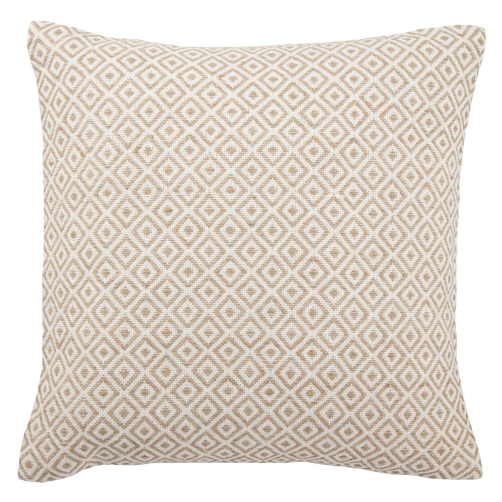 Tribal Pattern Ivory/Taupe Viscose and Linen Blend Throw Pillow