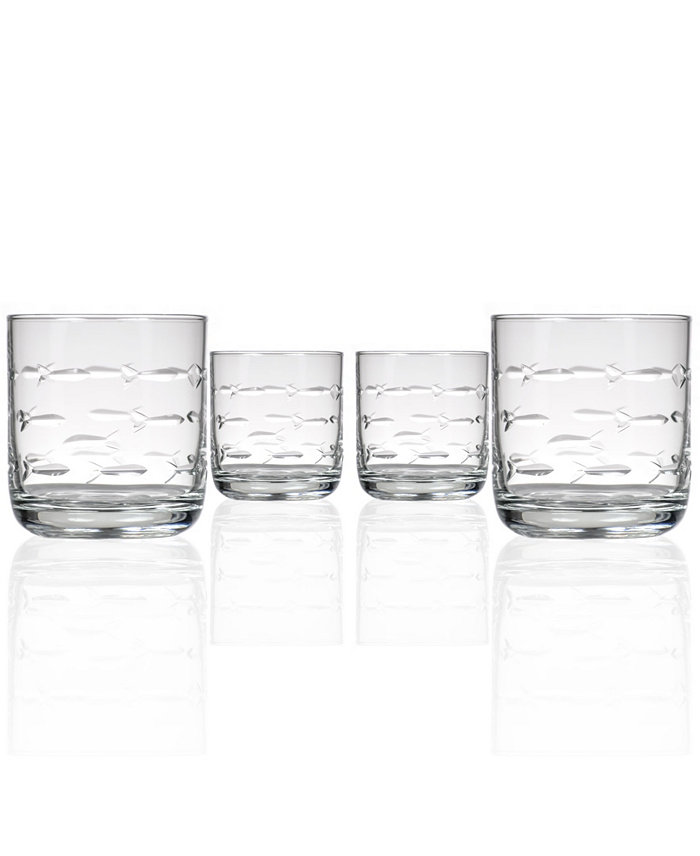 Rolf Glass School Of Fish Room Tumbler 10Oz - Set Of 4 Glasses