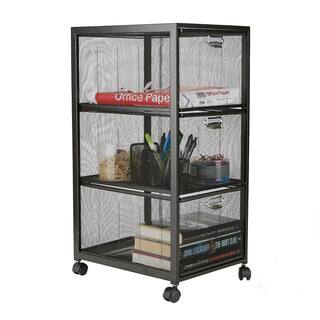 Mind Reader 3-Tiered Drawer Cart Office Cart Metal Storage Drawers File Storage Cart Utility Cart Multi-Purpose Cart in Black 3TWHEEL-BLK