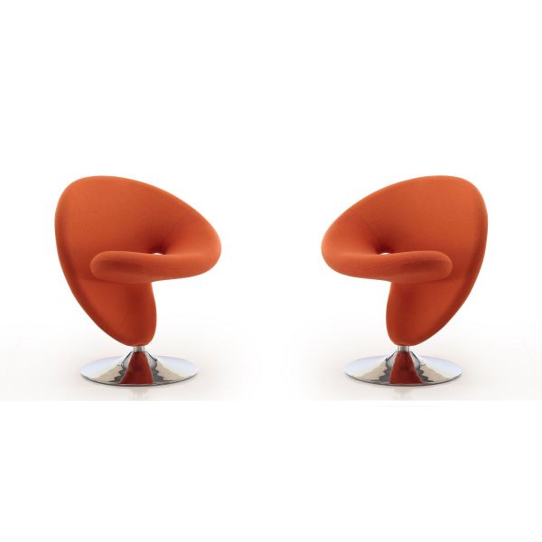 Curl Swivel Accent Chair in Orange and Polished Chrome (Set of 2)