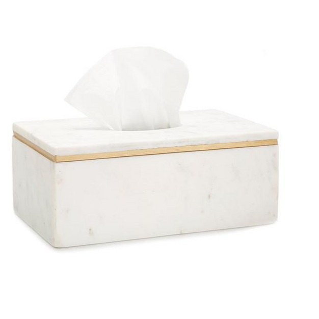 Classic Touch White Decorative Tissue Holder Gold Rim Design