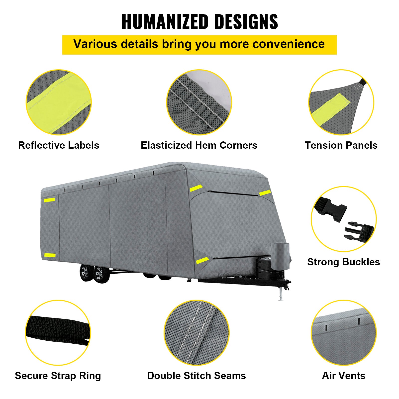 VEVOR RV Cover 27'-30' RV and Trailer Cover Extra-Thick 4 Layers Travel Trailer RV Cover Durable Camper Cover， Waterproof Breathable Anti-UV Ripstop for RV Motorhome with Adhesive Patch and Storage Bag