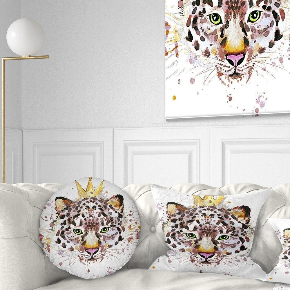 Designart 'Leopard Head with Golden Crown' Contemporary Animal Throw Pillow