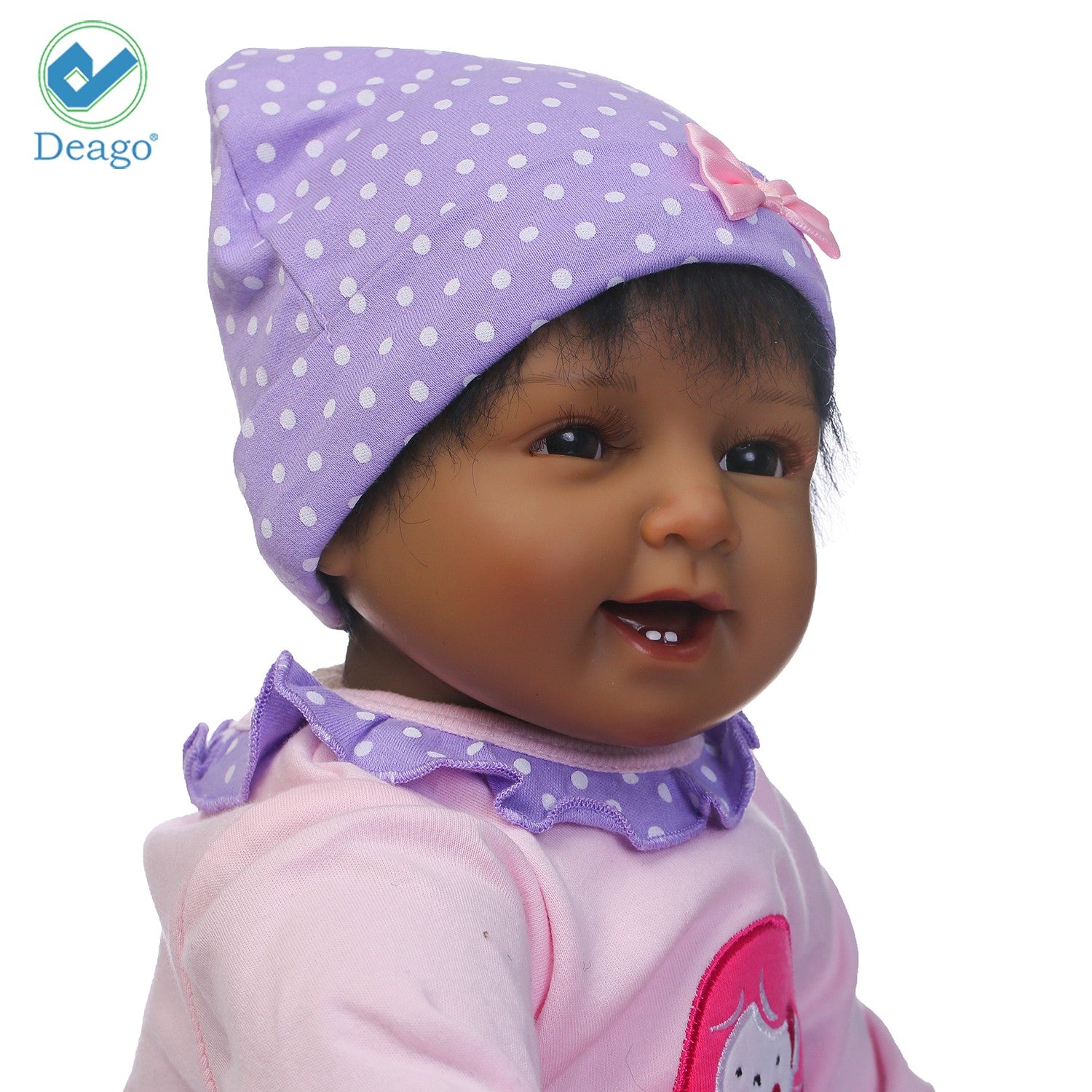 Deago 22" 55cm Reborn Baby Doll Lifelike Black African American Silicone Vinyl Smile Girl Dolls Toys Xmas Gift