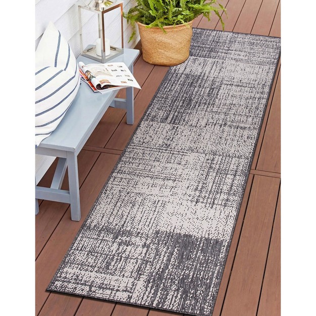 World Rug Gallery Contemporary Distressed Boxes Weather Resistant Reversible Indoor outdoor Area Rug