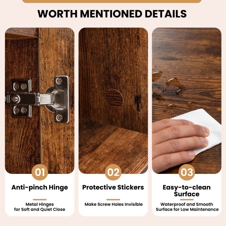 Wood Storage Cabinet with Wheels and 6 Compartments   44\