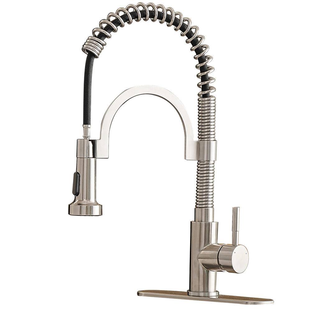 BWE Single-Handle Pull-Down Sprayer 2 Spray High Arc Kitchen Faucet in Brushed Nickel A-94004-N