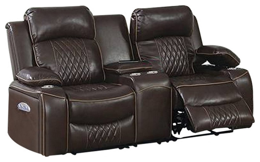 Seda 71 quotPower Reclining Loveseat  Storage Console  Brown Faux Leather   Contemporary   Loveseats   by VirVentures  Houzz