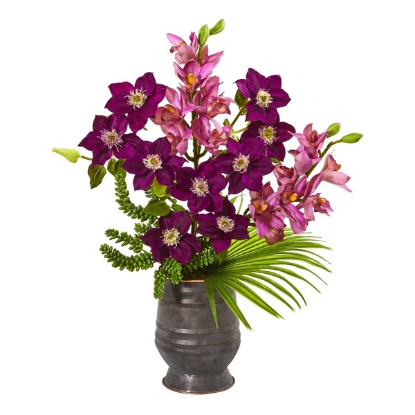 Cymbidium Orchid，Anemone，Succulent and Fan Palm Artificial Arrangement