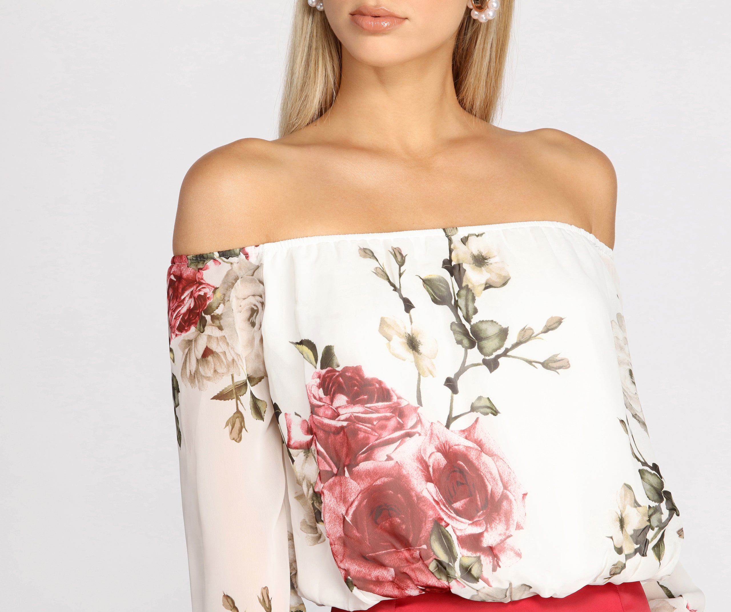 Floral Chiffon Off The Shoulder Blouse