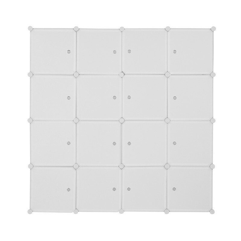 8/12/16/20 Cube Organizer Stackable Plastic Cube Storage Closet Cabinet with Hanging Rod White