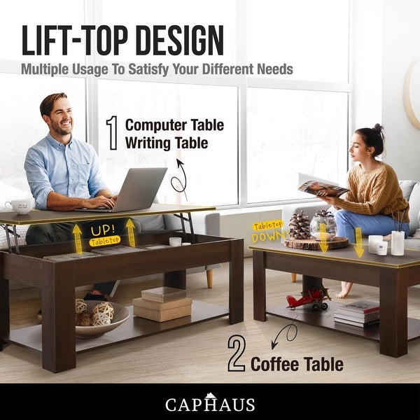 Lift Top Coffee Table w/Storage， Storage Coffee Table w/Lift Top for Living Room， Rising Tabletop Coffee Table