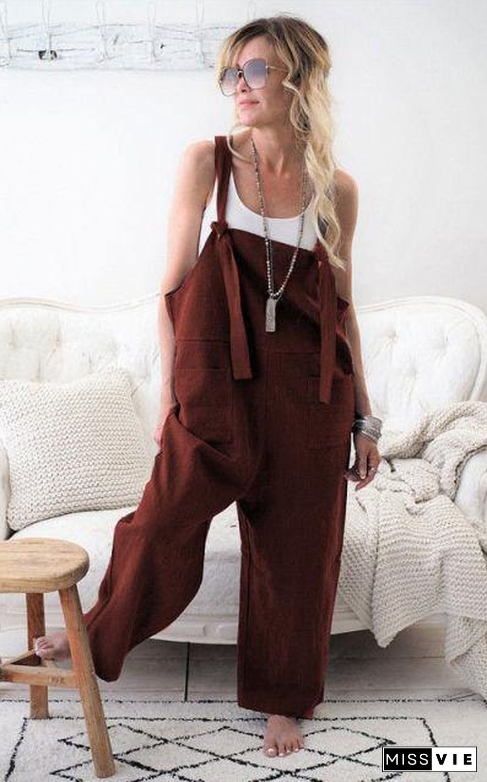 Female Casual Loose Cotton Long Jumpsuit