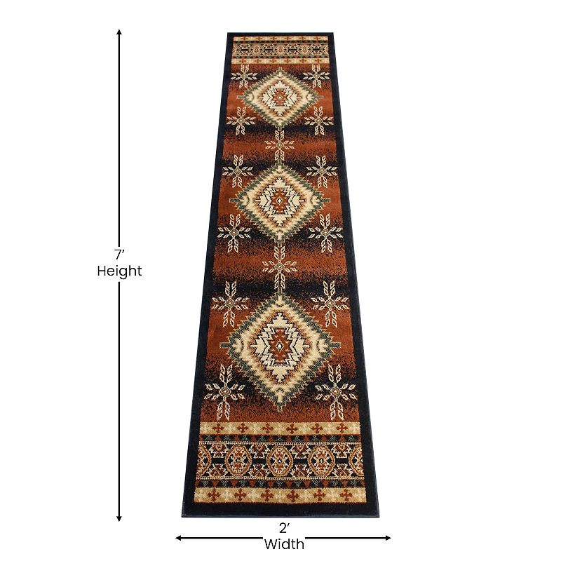 Masada Rugs Masada Rugs 2'x7' Southwest Native American Geometric Medallion Area Rug in Brown - Design B357