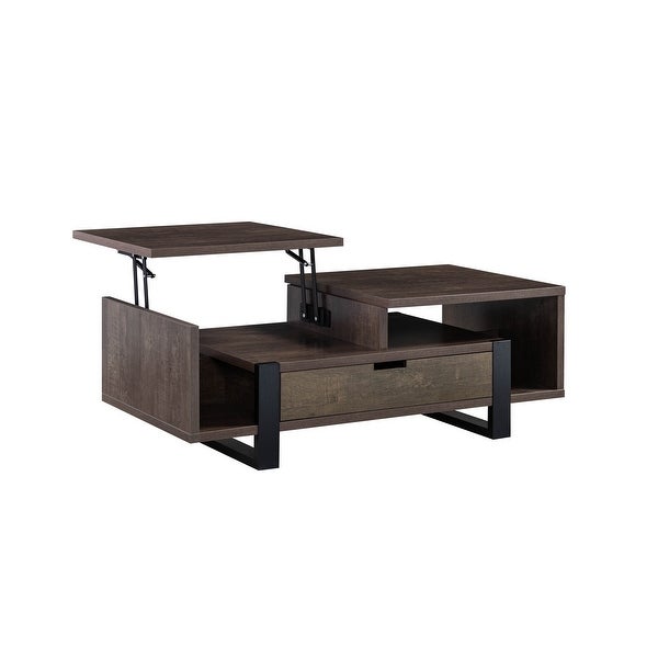 47 Inch Modern Coffee Table， 1 Drawer， 4 Shelves， Half Lift Top， Brown