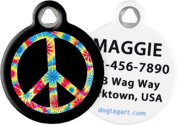 Dog Tag Art Tie Dye Peace Symbol Personalized Dog and Cat ID Tag