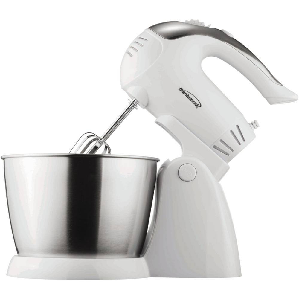 Brentwood Appliances 3 Qt. 5-Speed + Turbo White Electric Stand Mixer with Bowl SM-1152