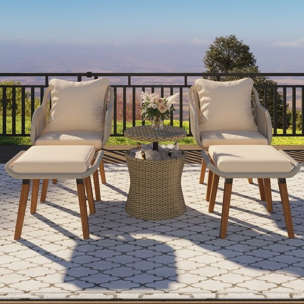 5Pieces Outdoor Chair Conversation Set with Bar Table and Ottomans