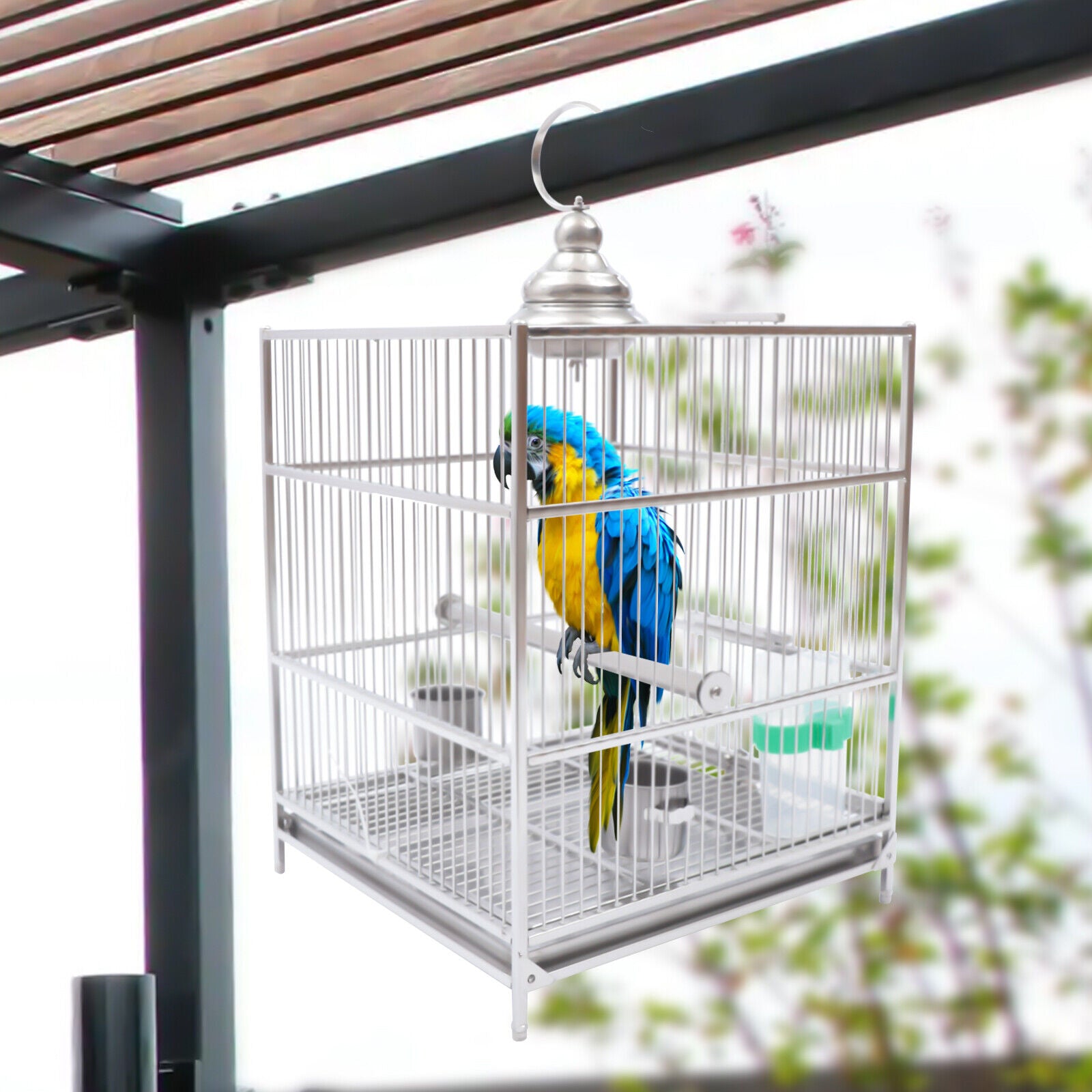 Stainless Steel Bird Cage Large Drawer Type Bird Cage Kit with Food Bowls+Baffle