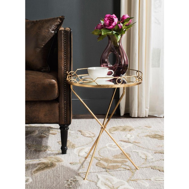 Cherris Round End Table Gold mirror Safavieh