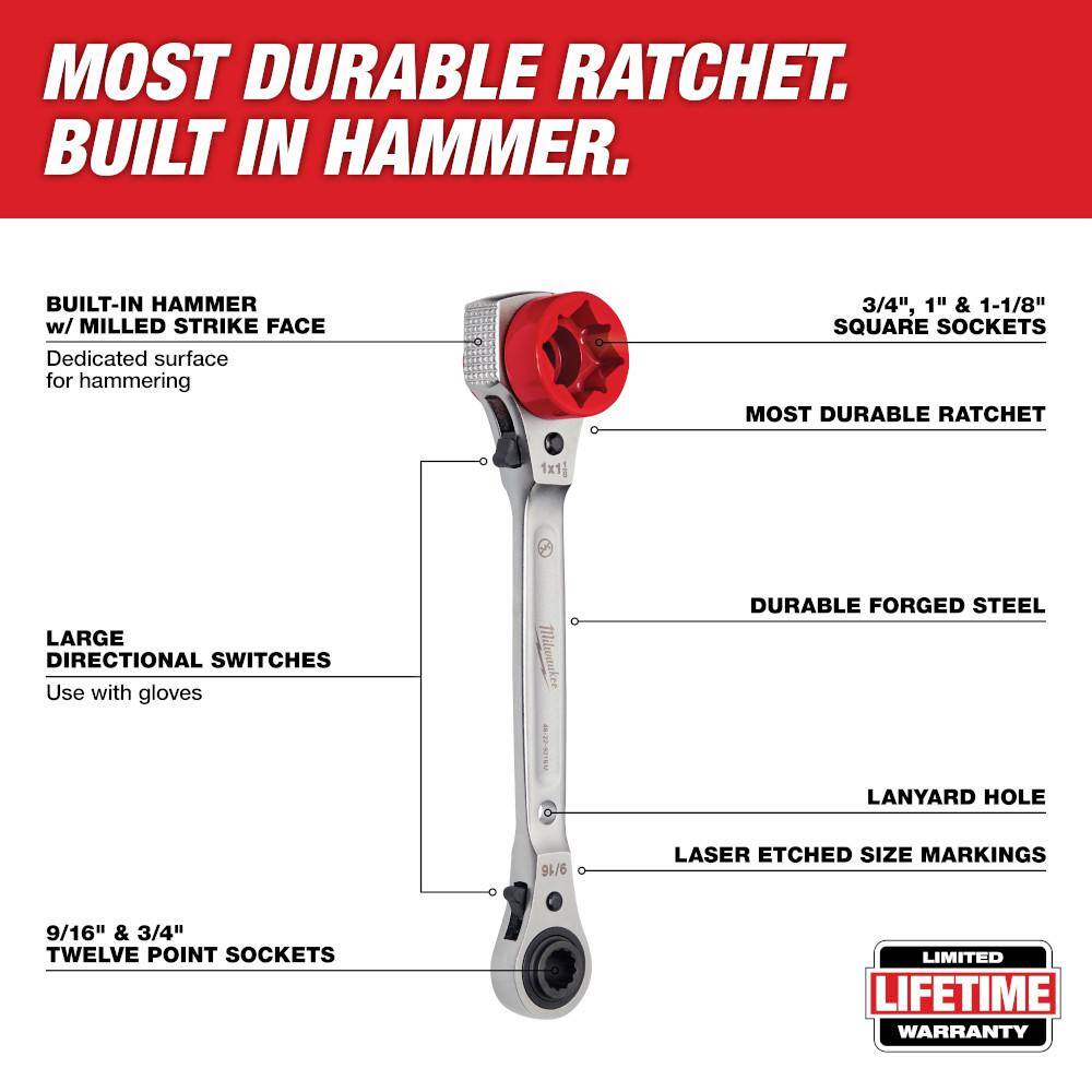 MW Lineman's 5 in1 Ratcheting Wrench with Milled Strike Face 48-22-9216M