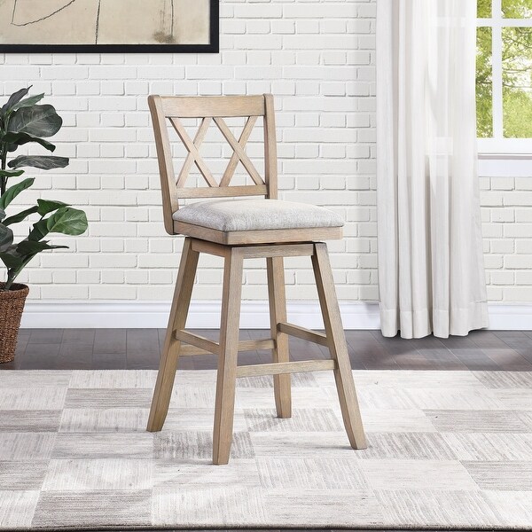 Wooden Linen Swivel Bar Counter Stool