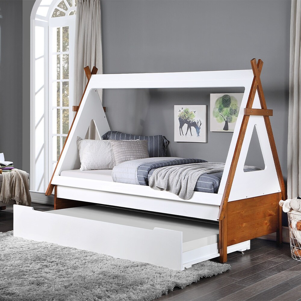 Loreen Twin Bed in Oak   White Finish