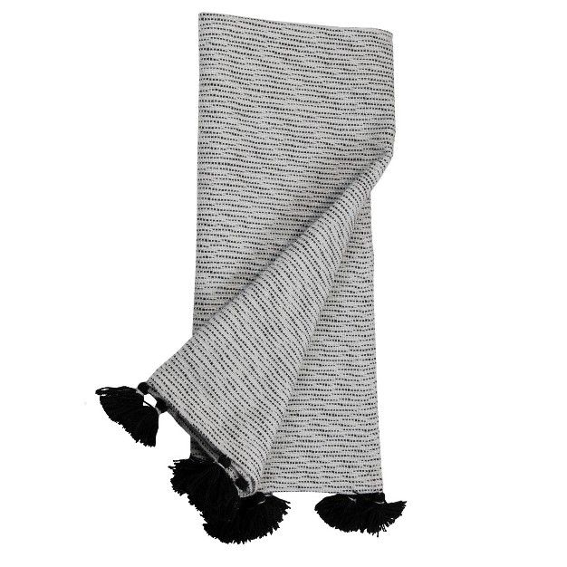 Black And White Hand Woven 50 X 60 Inch Outdoor Safe Throw Blanket With Hand Tied Tassels Foreside Home amp Garden