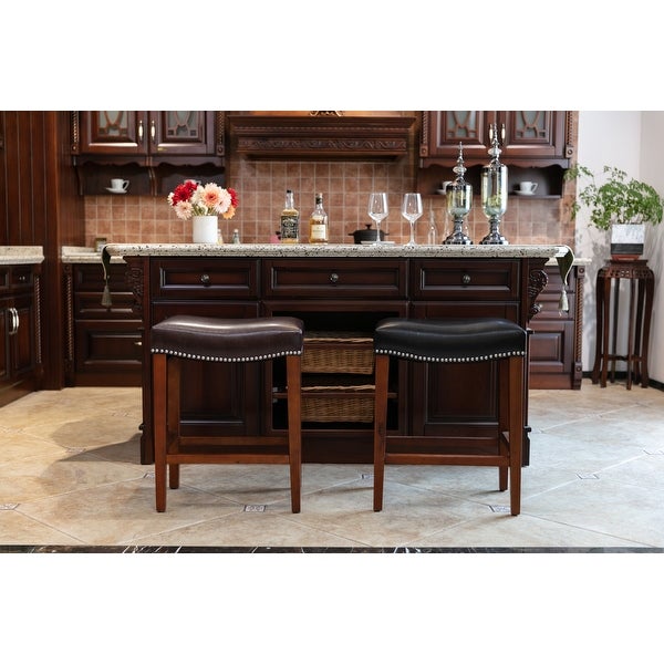 Classic Bonded Leather Barstool with Rubber wood leg (Set of 2)