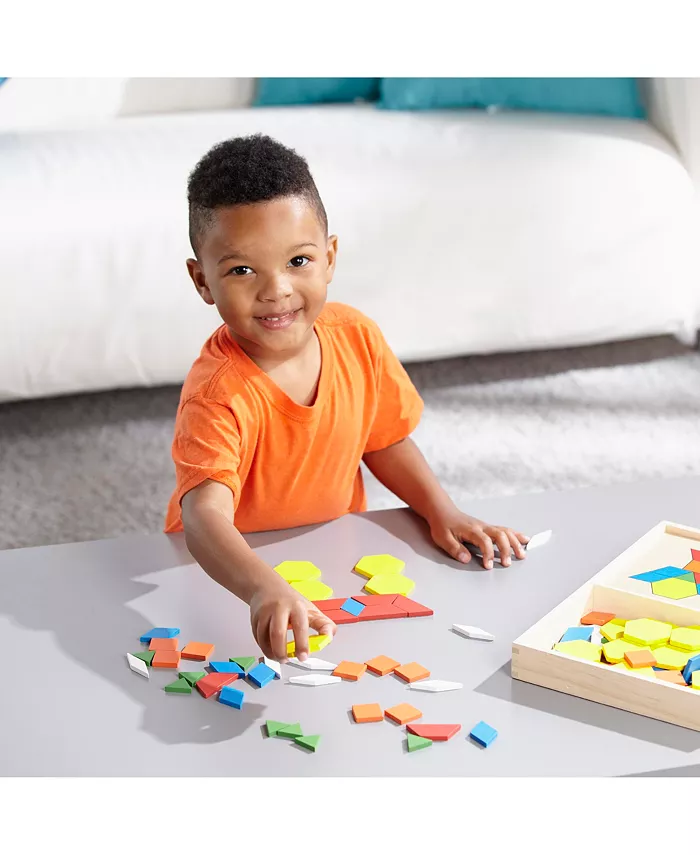 Melissa and Doug Melissa and Doug Pattern Blocks and Boards - Classic Toy With 120 Solid Wood Shapes and 5 Double-Sided Panels  Multi-Colored Animals Puzzle