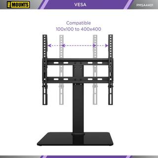 ProMounts Tabletop TV Stand Mount Fits 37 to 60 Inch FlatCurved TV's with 3 Adjustable Level Heights and Tempered Glass Base PMSA4401