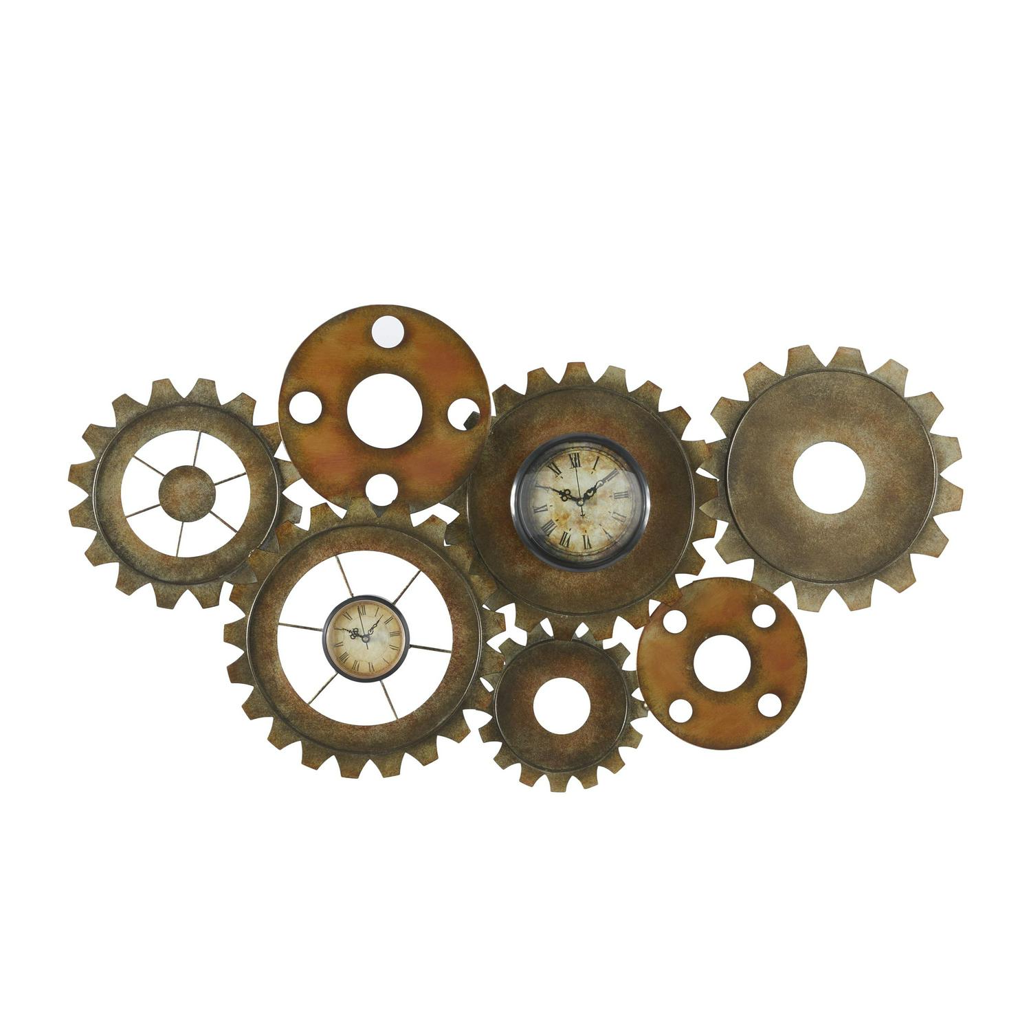 DecMode 17 x 34 In. Brown Metal Industrial Wall Clock