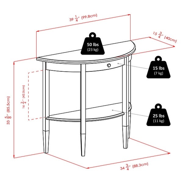 Concord Half Moon Console Table， Walnut - 39.29 x 15.75 x 33.66 inches