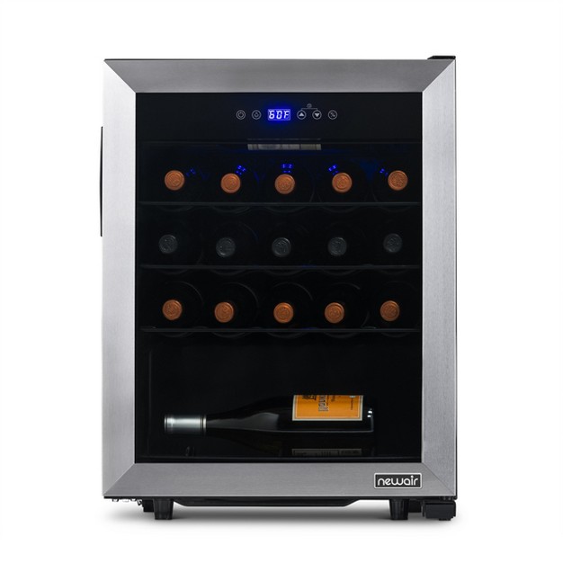 Newair Freestanding 23 Bottle Compressor Wine Fridge In Stainless Steel Adjustable Racks And Exterior Digital Thermostat