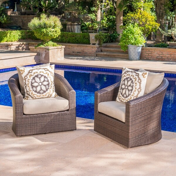 Darius Outdoor Wicker Aluminum Swivel Club Chair with Cushion (Set of 2) by Christopher Knight Home