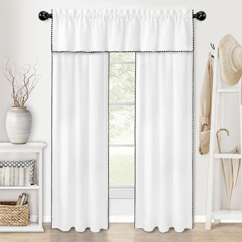 Kate Aurora Complete Coastal Hamptons Living Rod Pocket Textured Semi Sheer 3 Piece Window Curtain and Valance Set