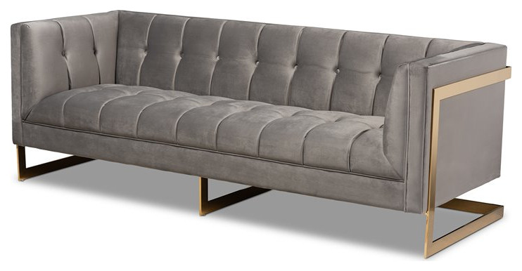 Pemberly Row 17.3 quotModern Velvet Fabric Upholstered Sofa in Gray/Gold   Contemporary   Sofas   by Homesquare  Houzz