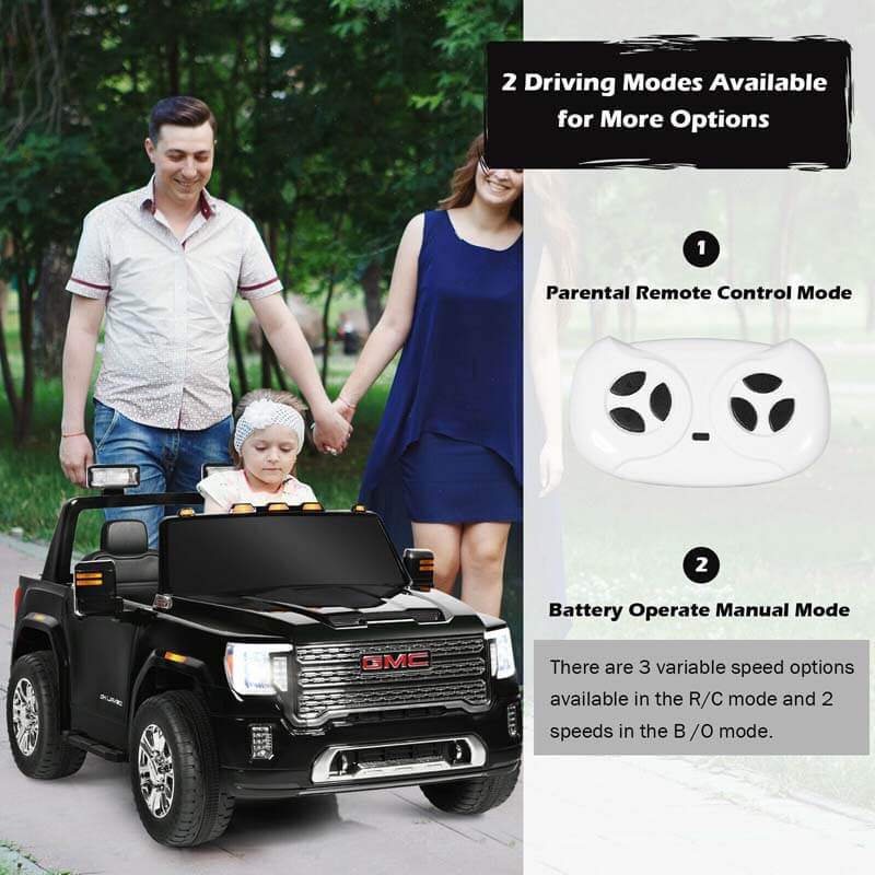 2-Seater GMC Licensed Kids Ride On Car 12V Battery Powered Electric Riding Toy Truck with Storage Box