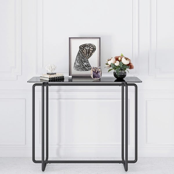 Rectangular Single Layer Console Table with Tempered Glass Tabletop