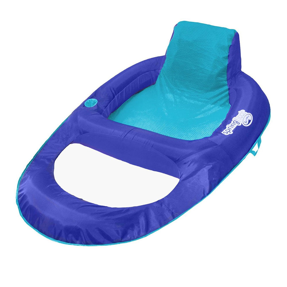 SwimWays Spring Float Swimming Pool XL Lounger Chaise Inflatable Floating Chair w/Cup Holder & Additional Leg Room, Dark & Light Blue