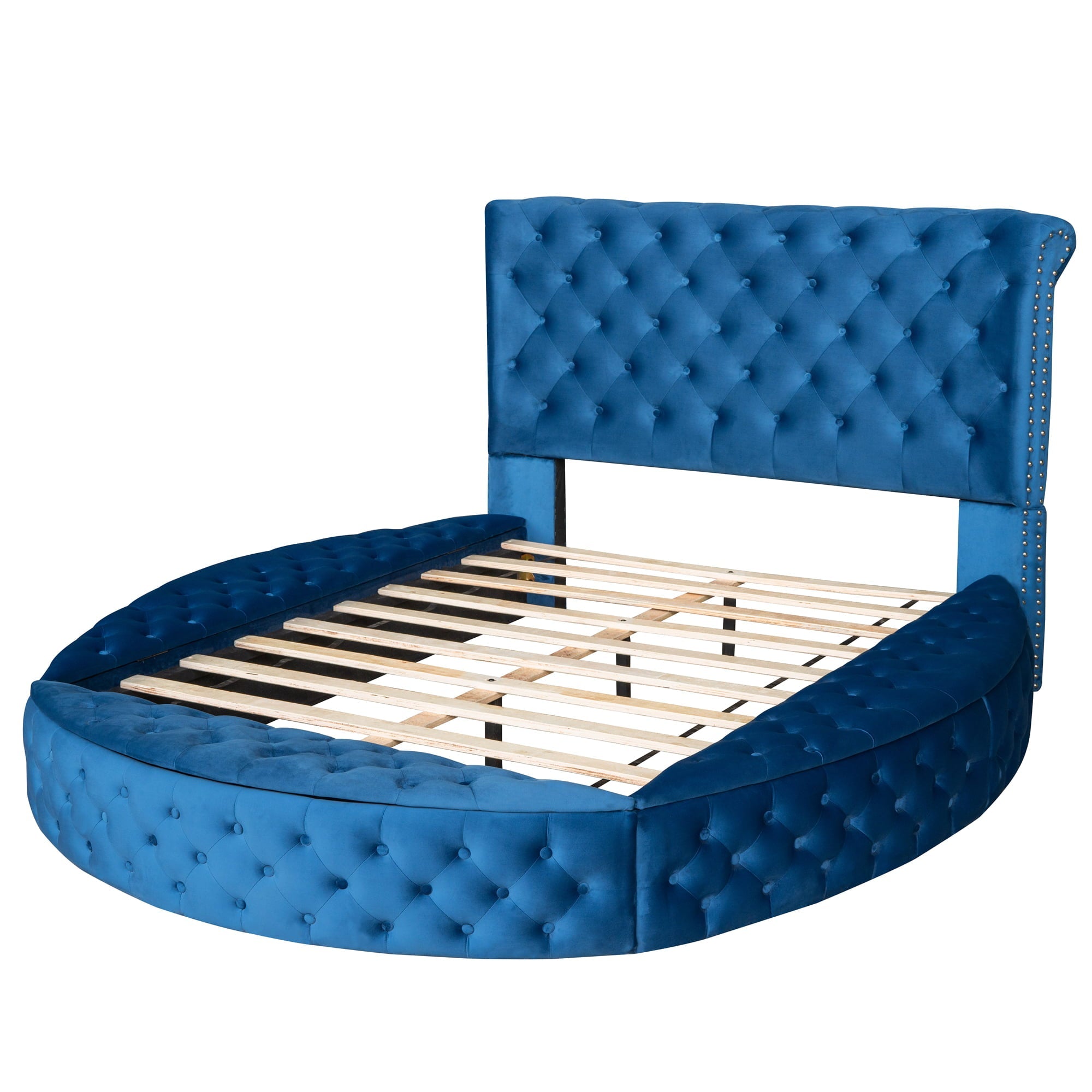 Full Round Upholstery Kids Platform Bed with Storage on Both Sides , Blue