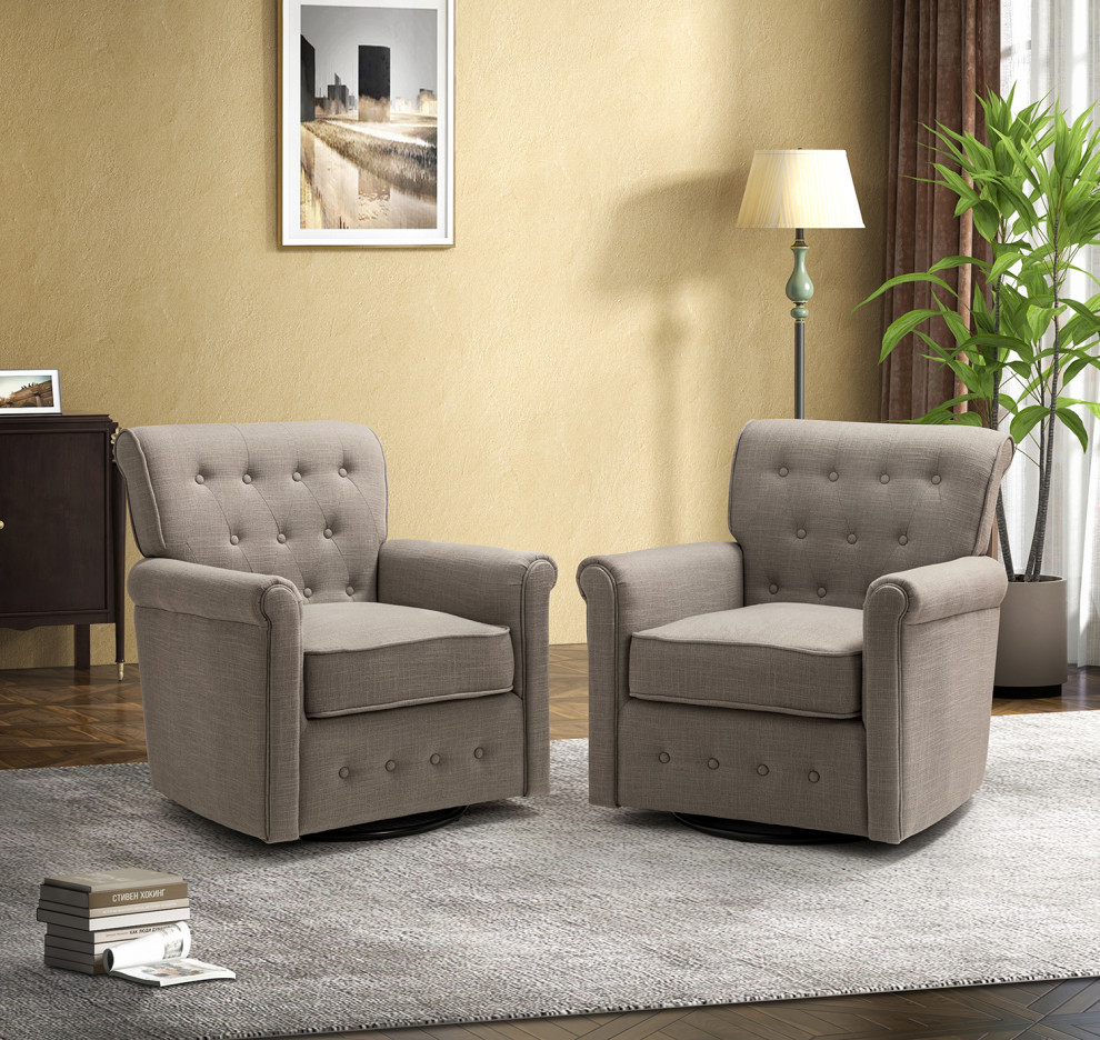 Swivel Armchair With Metal Base  Set of 2   Transitional   Armchairs And Accent Chairs   by Karat Home  Houzz