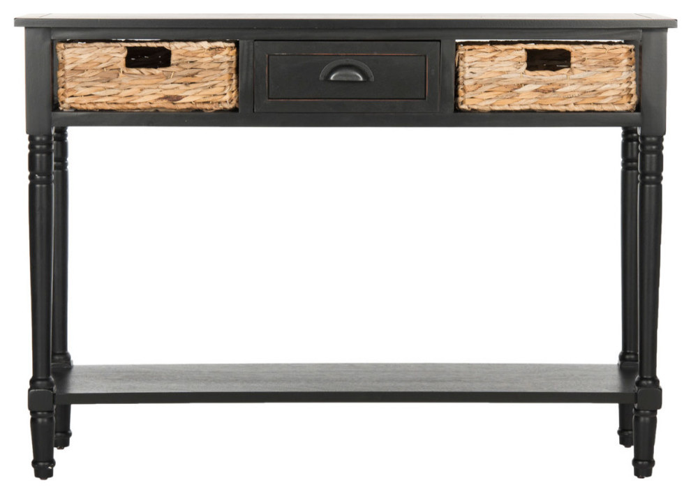 Duke Console Table With Storage Distressed Black   Tropical   Console Tables   by AED Luxury Home Decor  Houzz