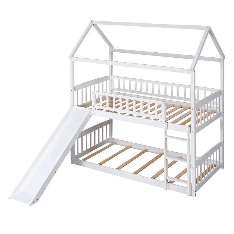 Merax Bunk Bed with Slide， House Bed with Slide