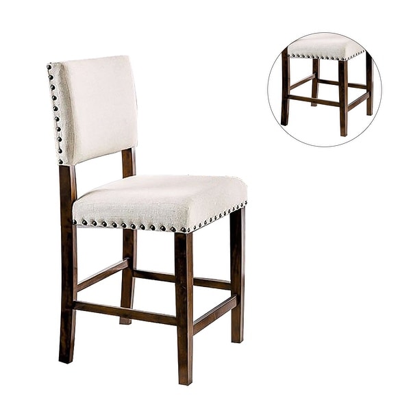 Set of 2 Brown Cherry and Ivory Dining Chair with Nailhead Trim