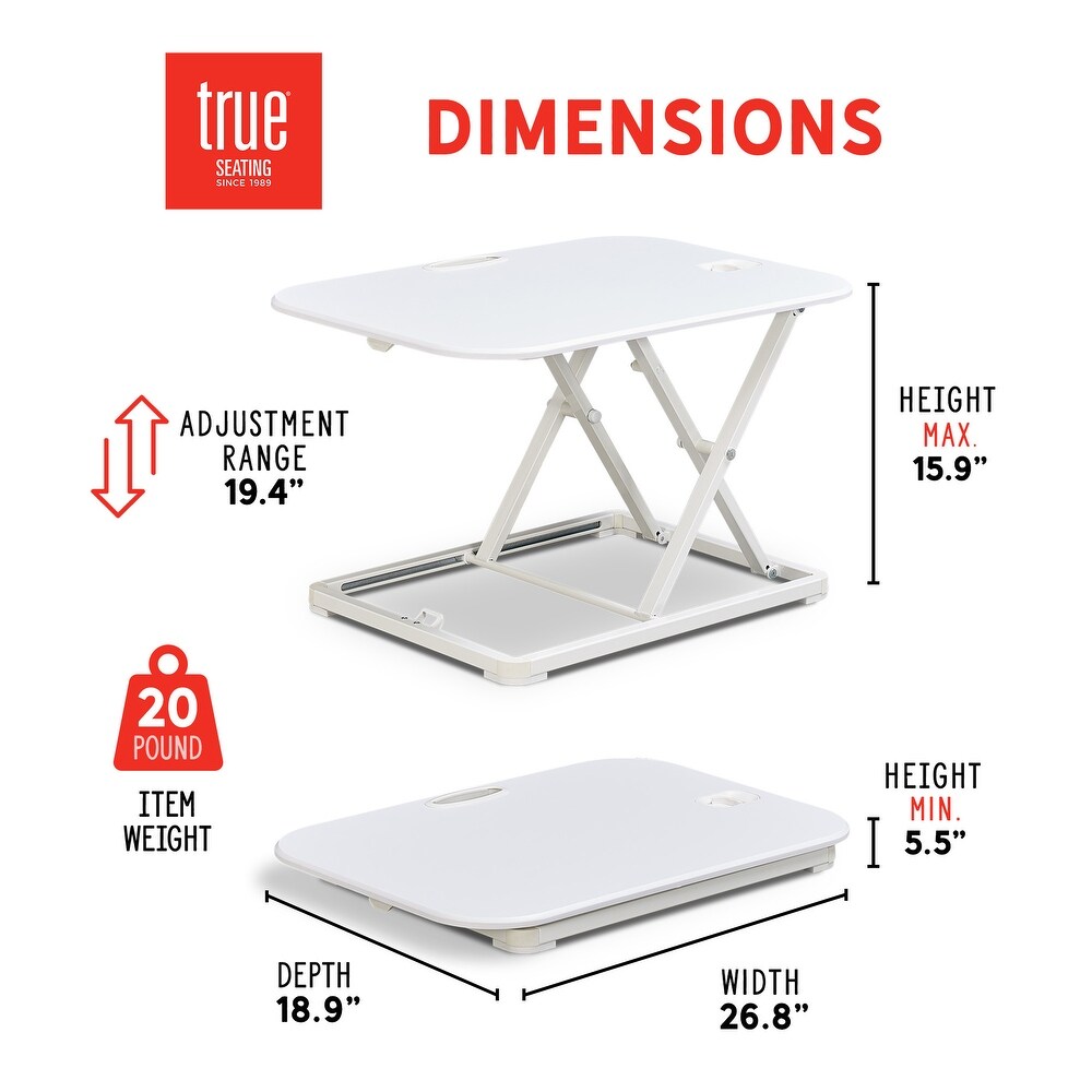 True Seating Ergo 26.75 Inch Standing Desk Converter  Laptop Monitor Riser Height Adjustable Tabletop Workstation