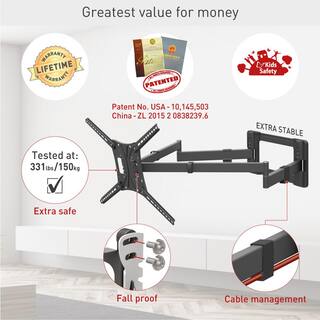 Barkan a Better Point of View Barkan 13 in. - 80 in. Full Motion - 4 Movement Extra-Long Dual Arm FlatCurved TV Wall Mount Black Extremely Extendable BM464XL