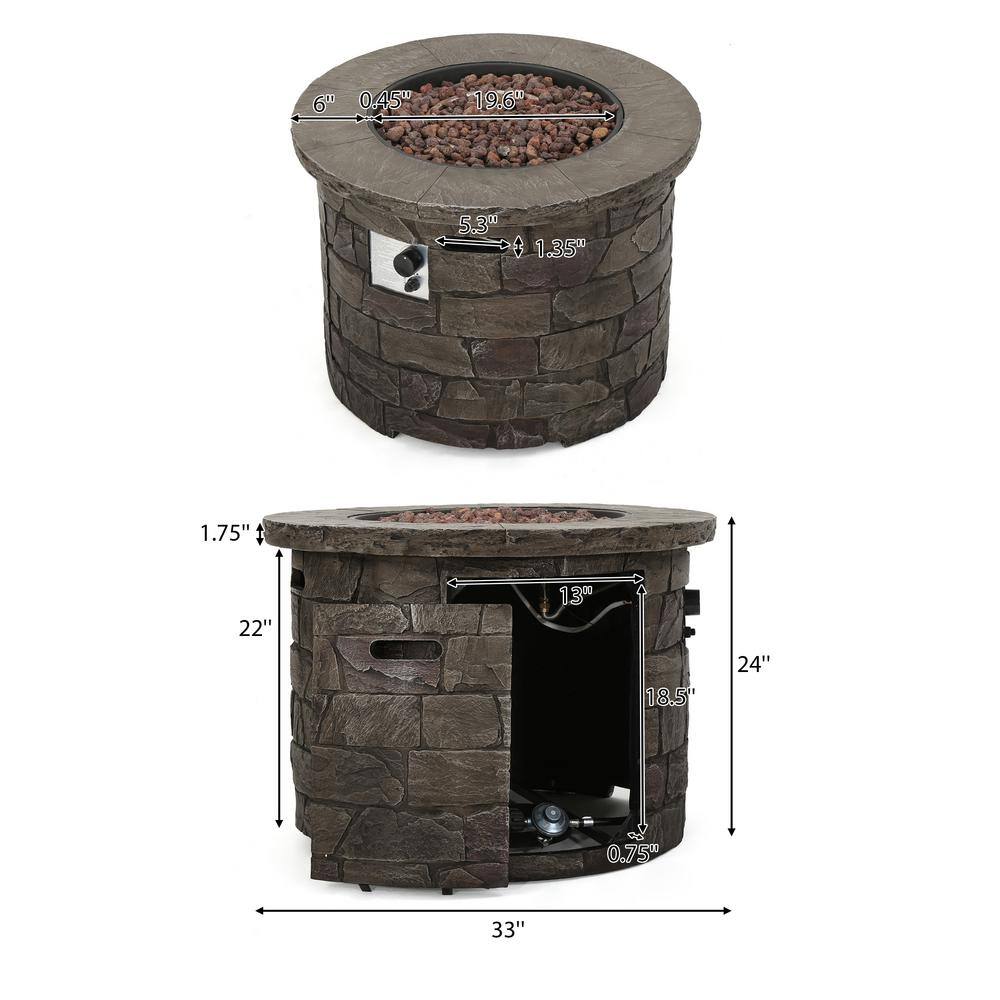 Noble House Stillwater 34.5 in. x 24 in. Dark Brown Circular Gas Outdoor Firepit 11852