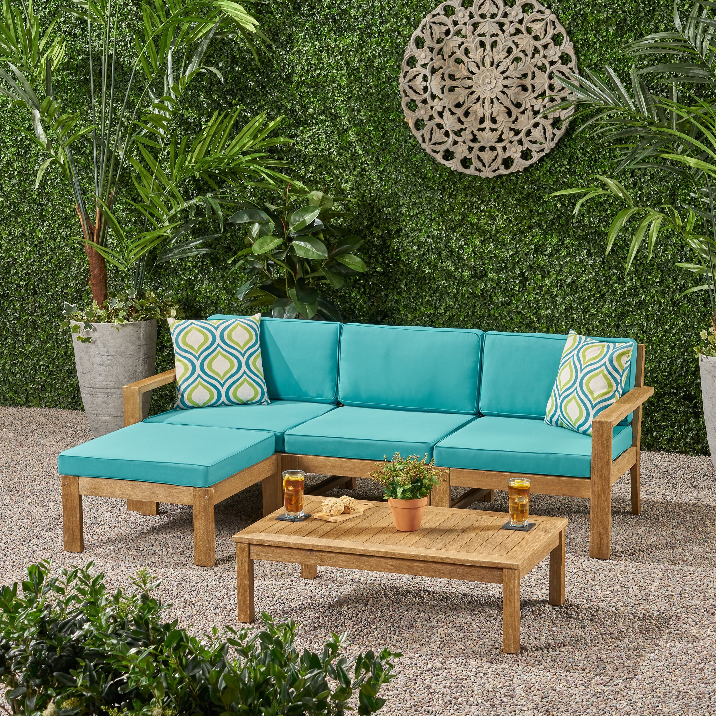 Makayla Ana Outdoor 3 Seater Acacia Wood Sofa Sectional with Cushions